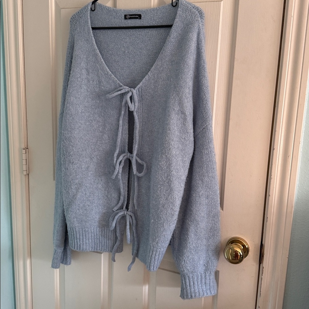 Light Blue Tie-Front Cardigan